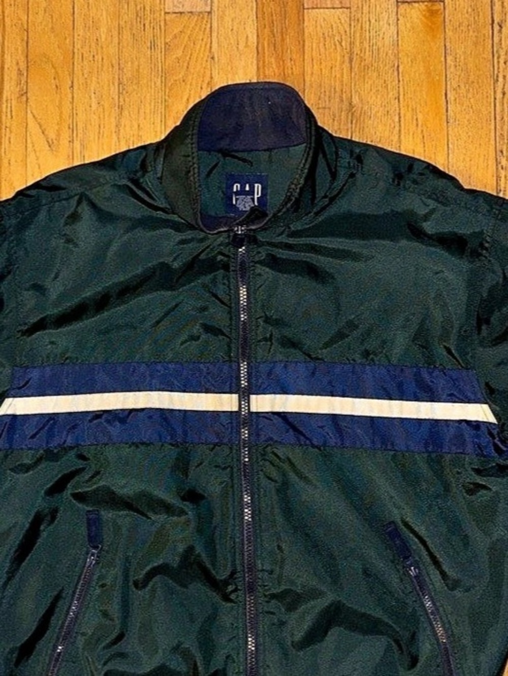 Gap VTG Fleece-Lined Windbreaker w/ Reflective Stripe - Green & Navy - Medium - Picture 2 of 10